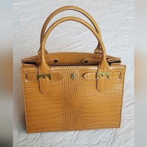 Anne Klein Gold Faux Crocodile Handbag